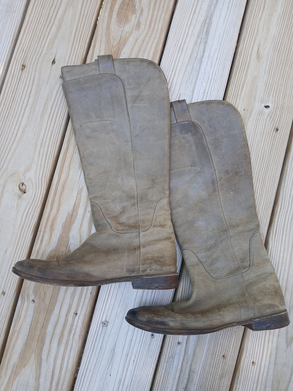 Frye Gray Leather Tall Riding Boots